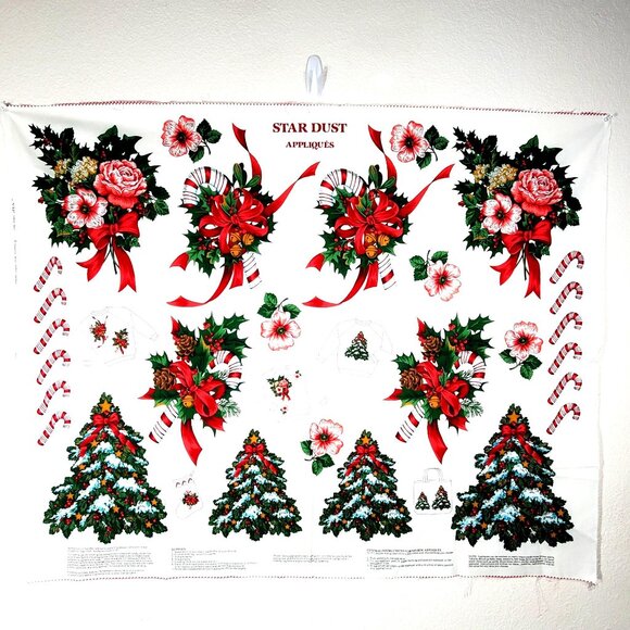 Vintage Christmas Star Dust Appliqués Fabric Panel By Cranston Print Works - Picture 3 of 16